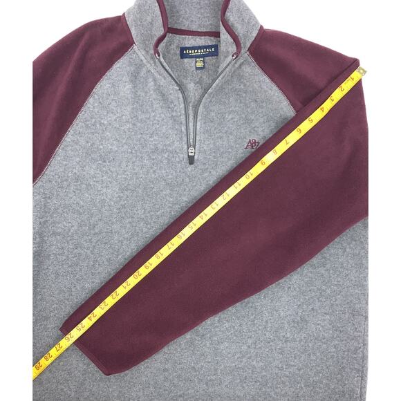 Aeropostale Fleece Burgandy Gray 1/4 Zip Mock Neck Sweatshirt Mens Medium - Picture 8 of 8